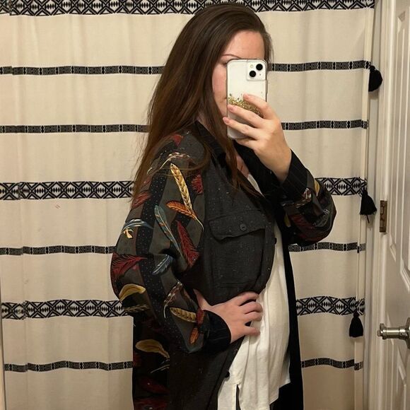 Koos Of Course Mixed Media Art To Wear Feather Blouse L - Picture 7 of 9